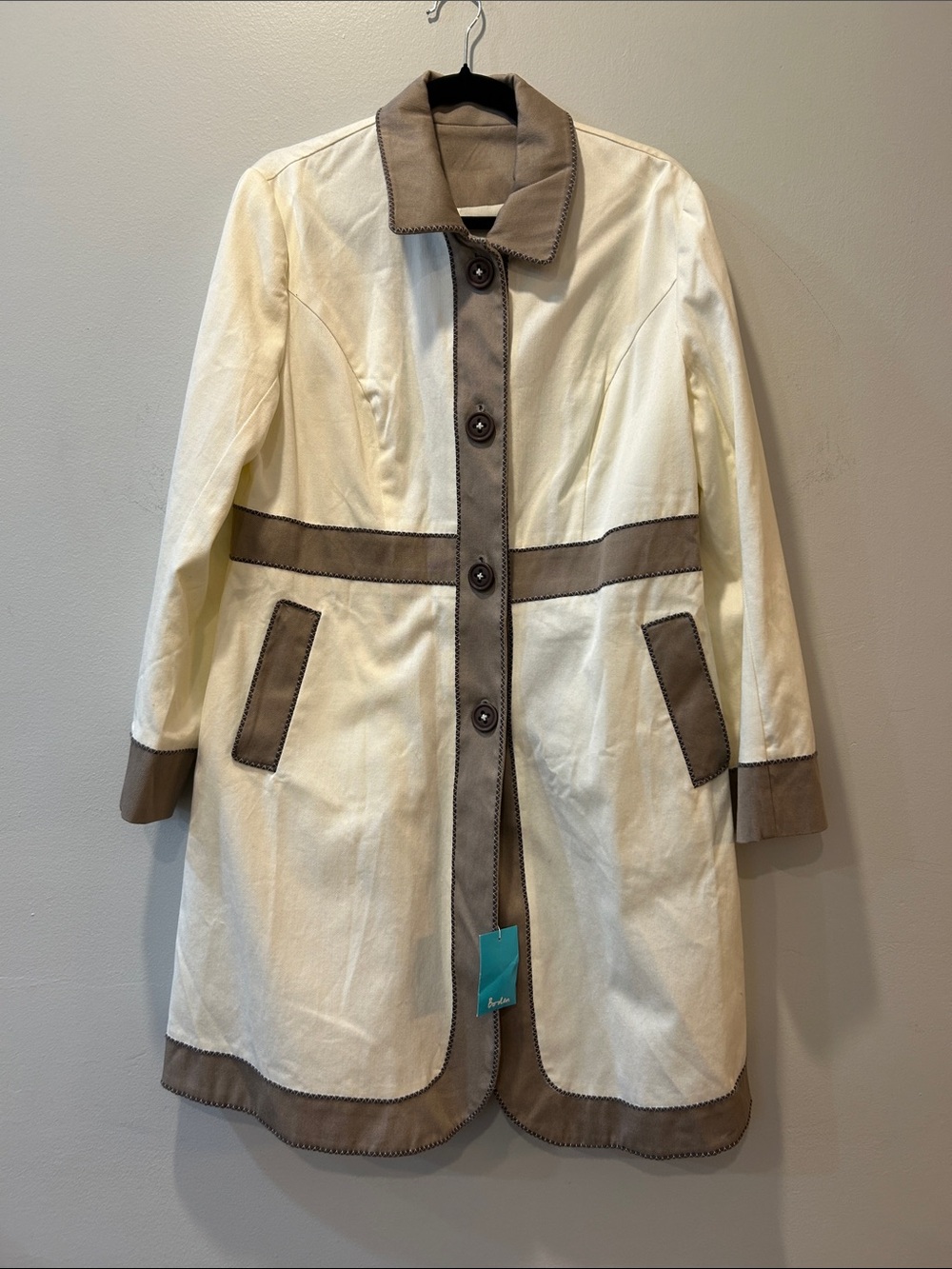 Boden Two-Tone Cream and Brown Trench Coat